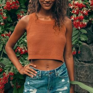 Lulus Get the Look Rust Orange Loose Knit Sweater Tank Top, size L